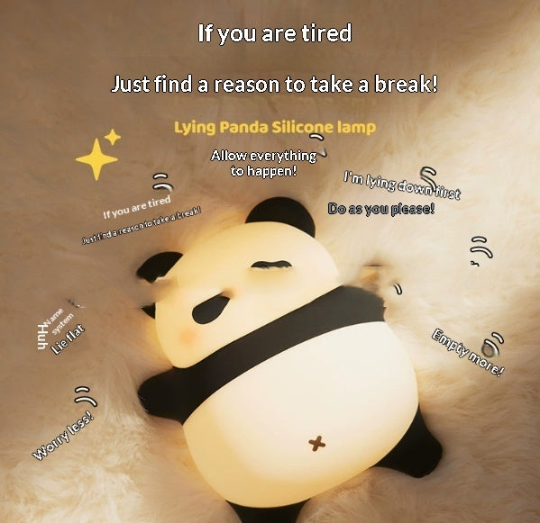 Lying panda silicone night light with warm glow, lying panda shape on blanket