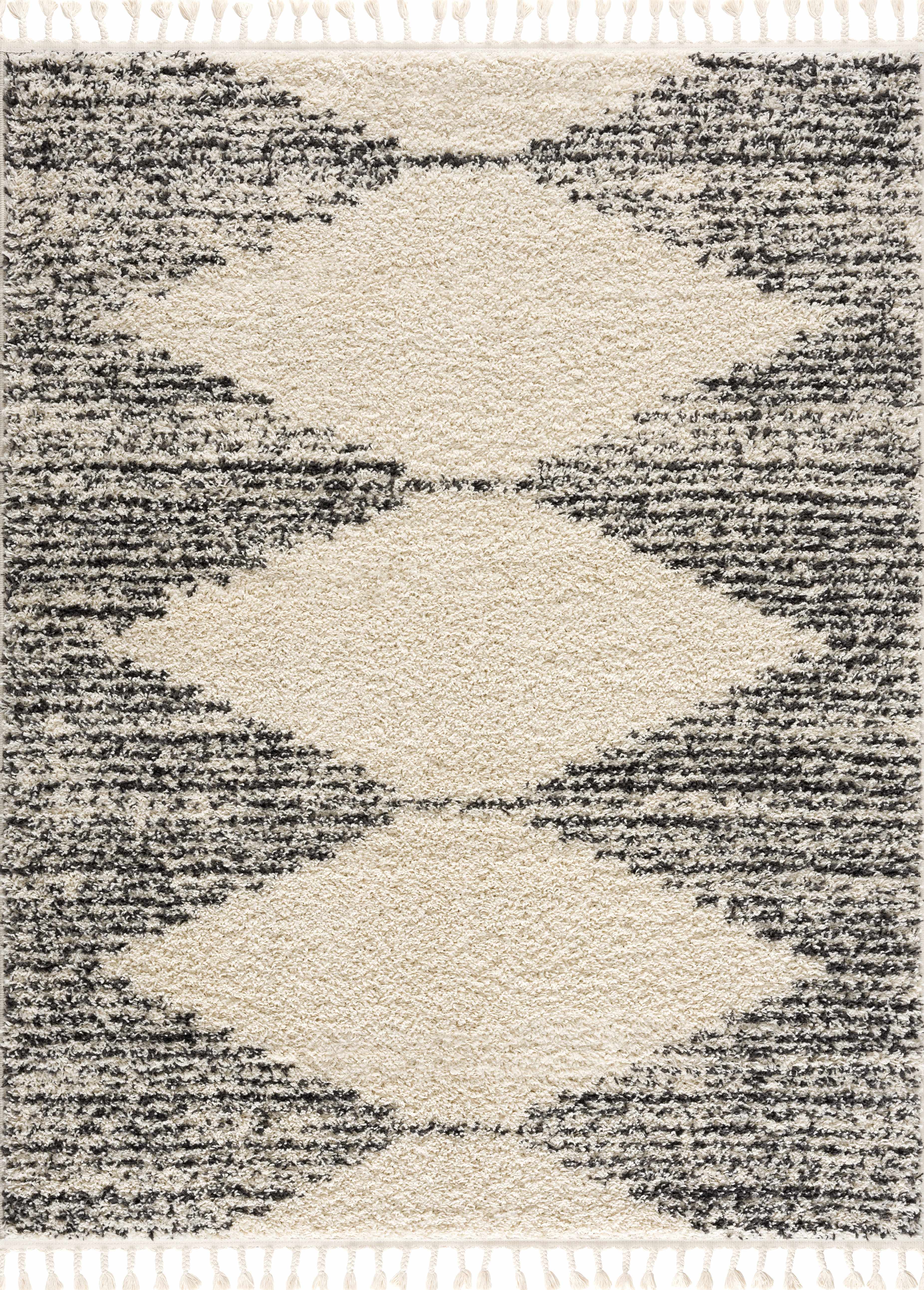 Howth Plush Shag Area Rug with Fringe – Gray, Beige & Black Contemporary