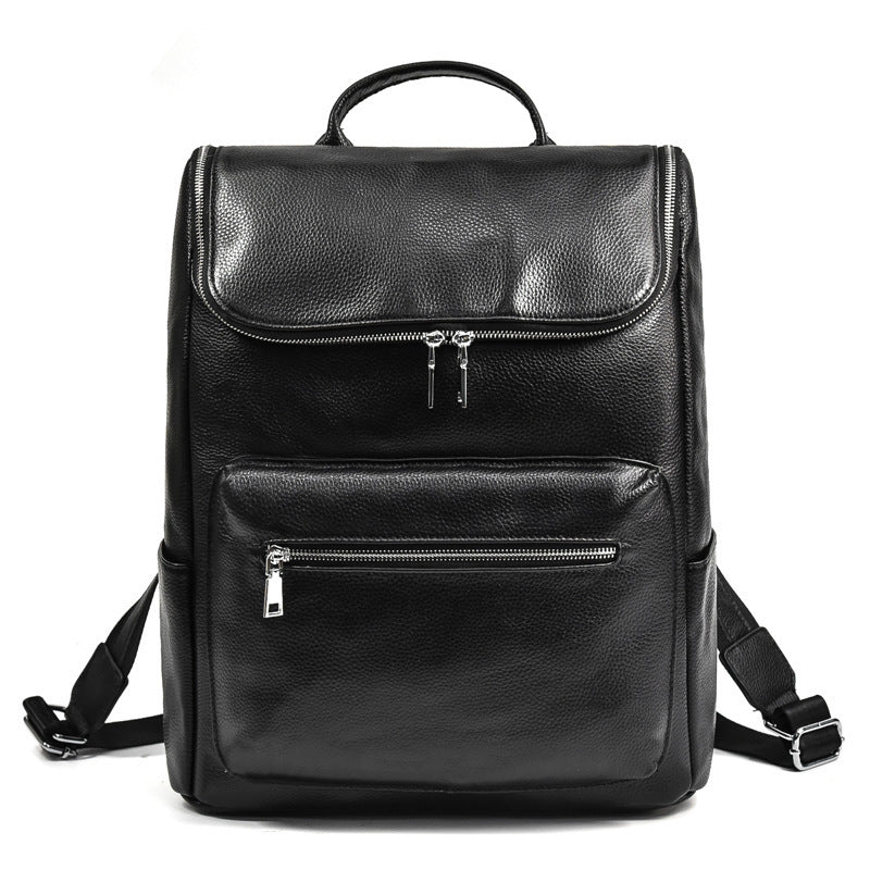 Mens Genuine Leather Backpack Black First Layer Cowhide For Leisure Travel Wear Resistant Anti Theft