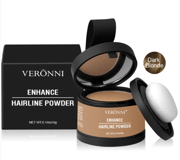 Hairline powder concealer in Dark Blonde shade with black compact and applicator puff