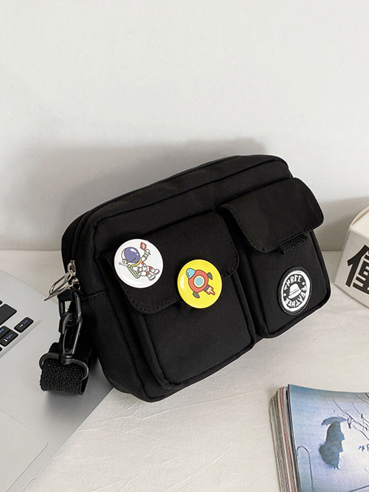 Mens Nylon Shoulder Crossbody Messenger Bag With Badge Pendants Breathable Ultra Light Street Style