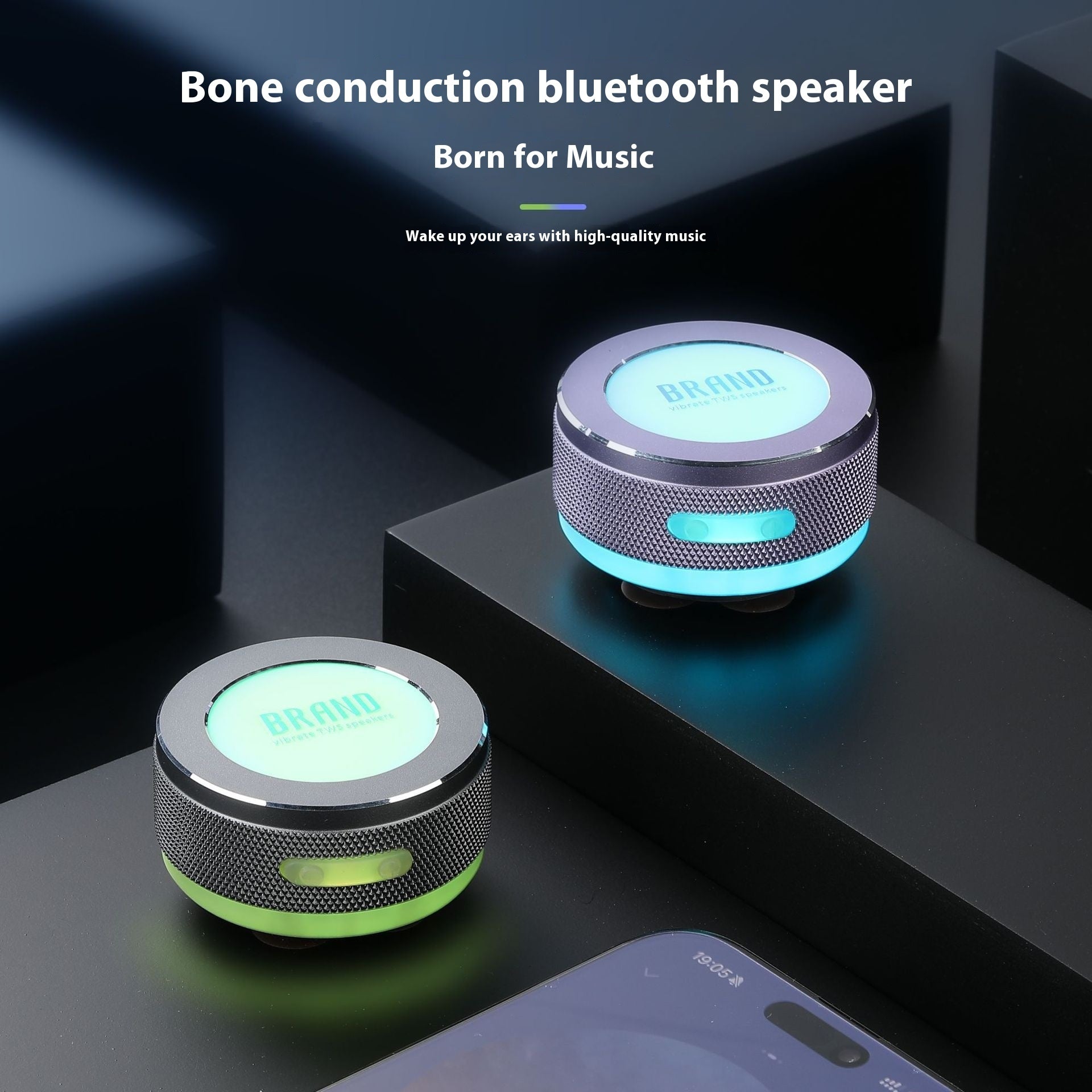 Compact Wireless Bone Conduction Speaker Bluetooth Vibration With Color LED Light Portable Surface Adsorption