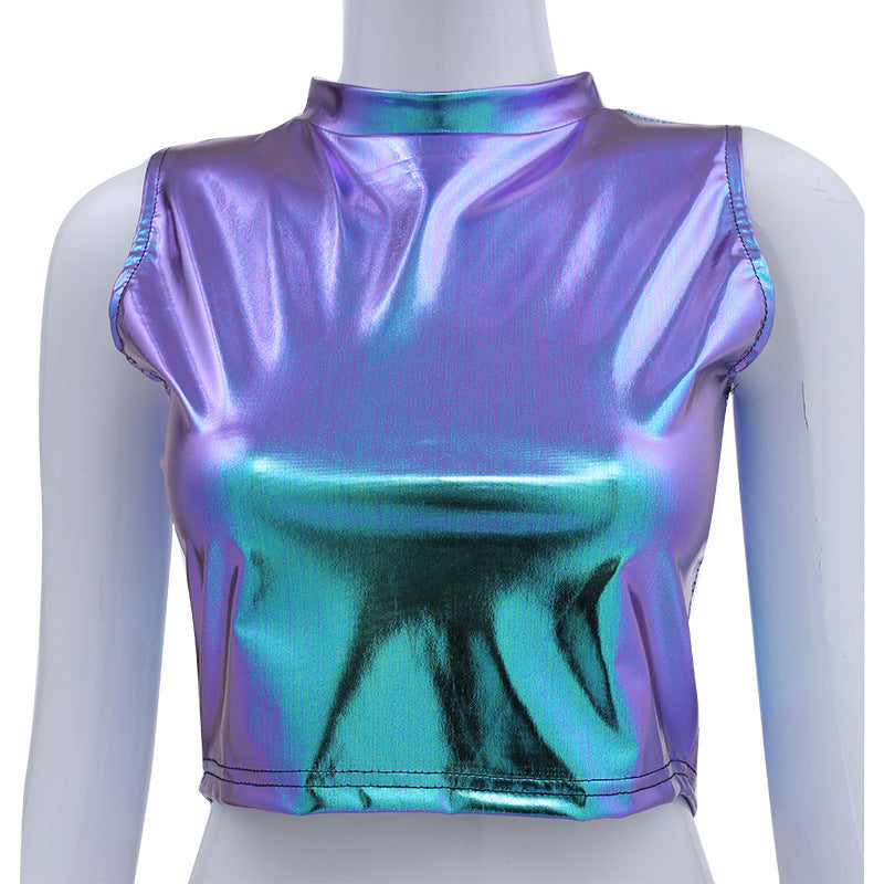 Turtleneck Sleeveless Top Nightclub Stage Performance Wear Women's Clothing