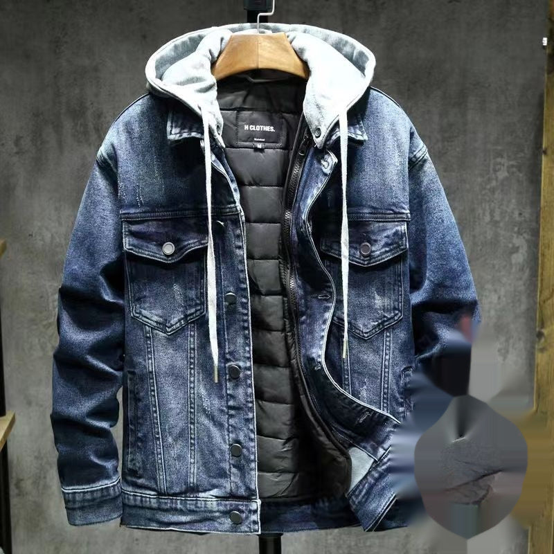 Cotton Denim Coat Men's Loose Detachable Thickened