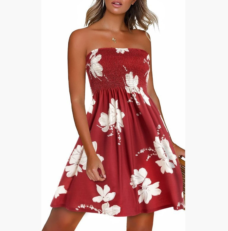 Beach Cover-up Strapless Printed Tank Dress