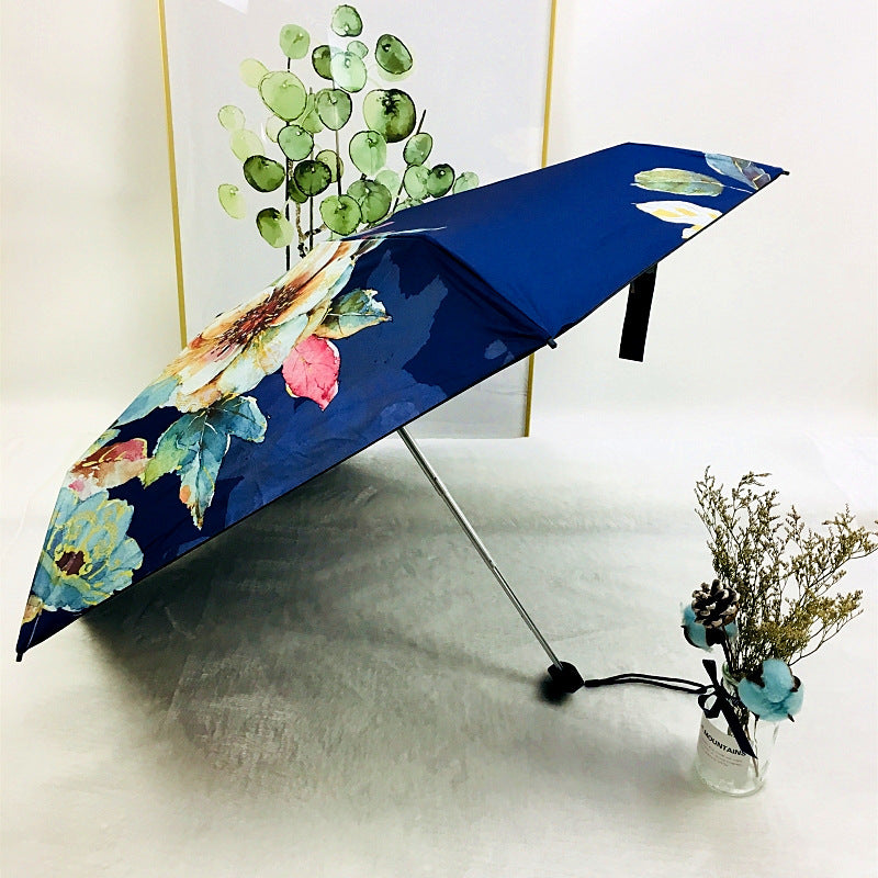 Mini Flat Five-fold Umbrella Vinyl Folding Sun Umbrella Umbrella Dual-use Sun Protection Pocket Umbrella Sun Umbrella For Women