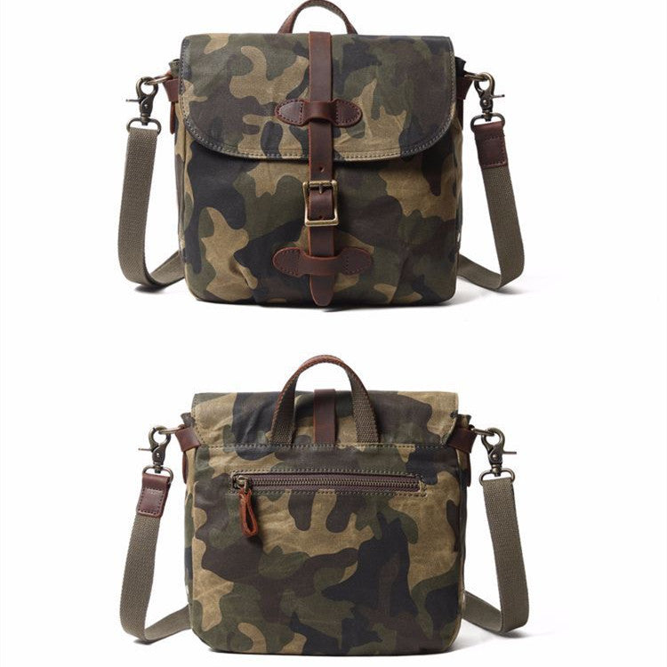 Camouflage Waterproof Canvas Shoulder Messenger Bag With Polyester Lining For Travel And Leisure Use