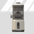 Cream portable slow juicer with clear chamber, pulp separator, and control panel