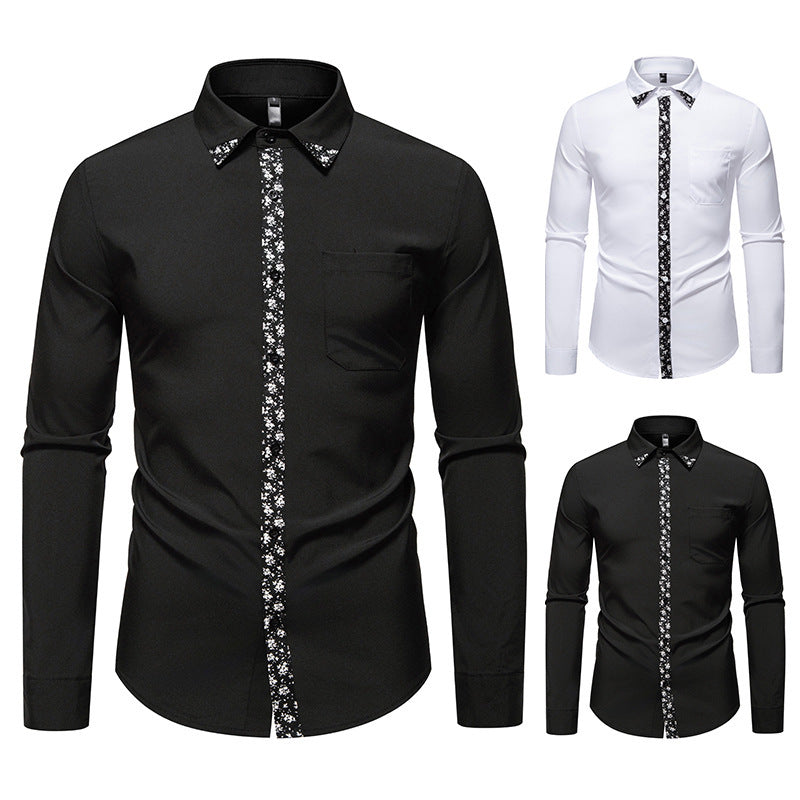 Men's Color Block Design Casual Long Sleeve Solid Color Shirt