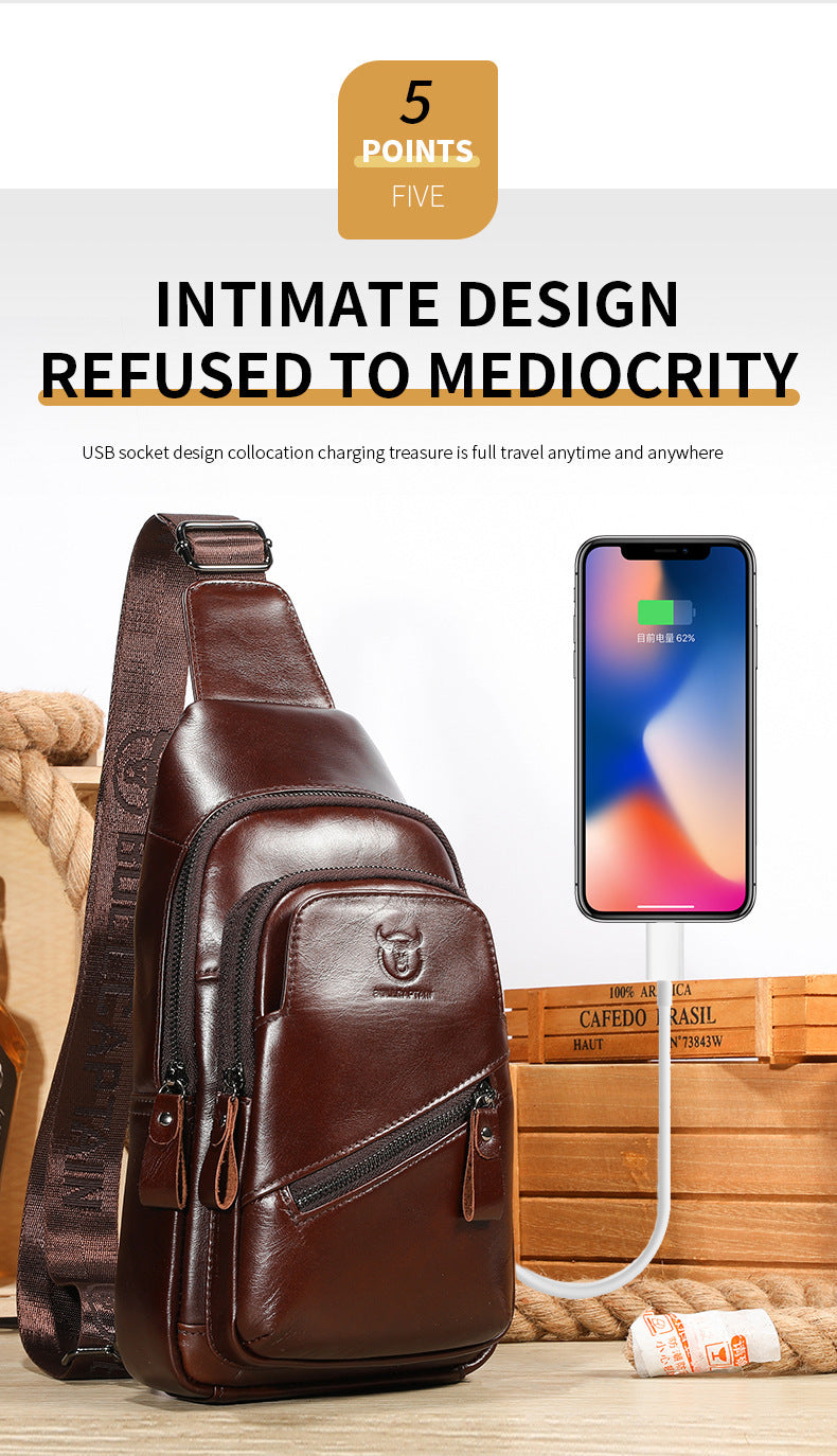 Bull Captain Genuine Leather Mens Shoulder Crossbody Bag Large Capacity First Layer Cowhide Breathable Waterproof