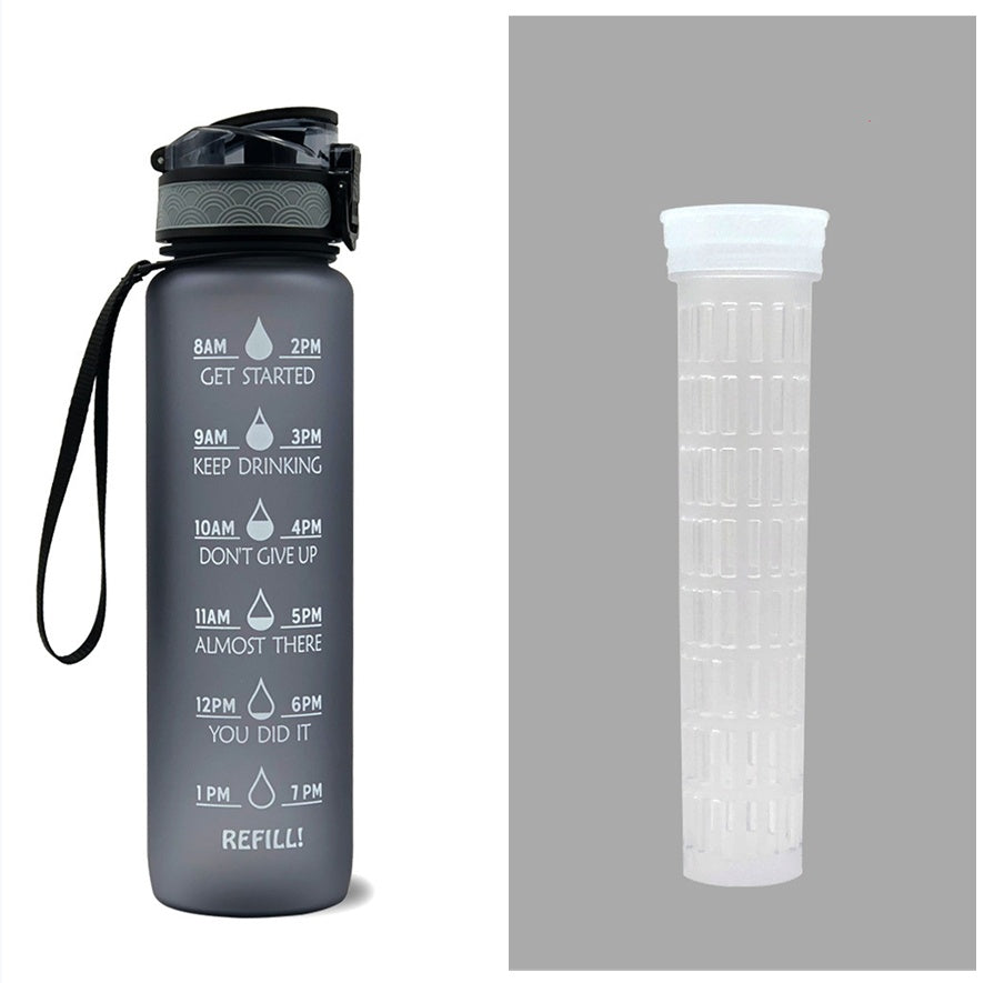 1L Motivational Water Bottle with Time Markers - Tritan Sports Bottle