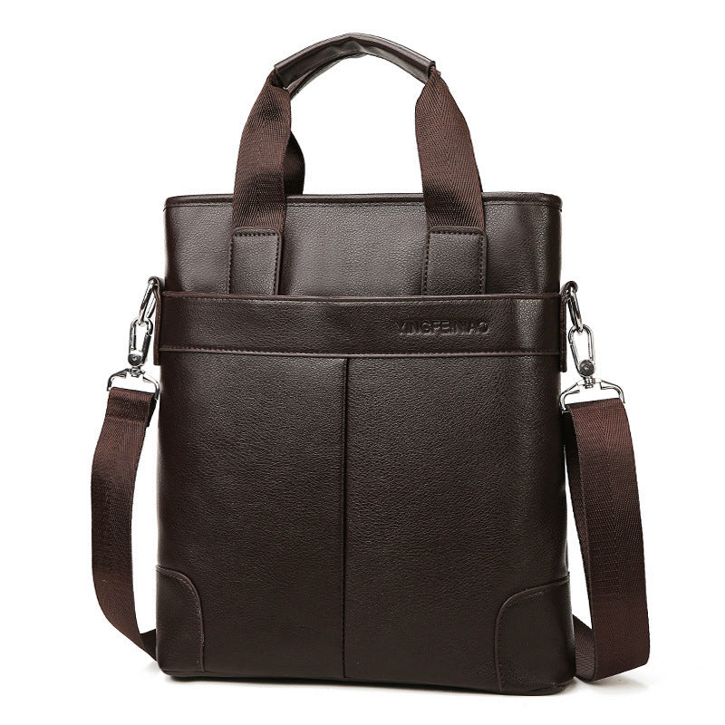 Men's Portable Crossbody Shoulder Briefcase PU Leather Handbag for Business Casual, Black or Brown