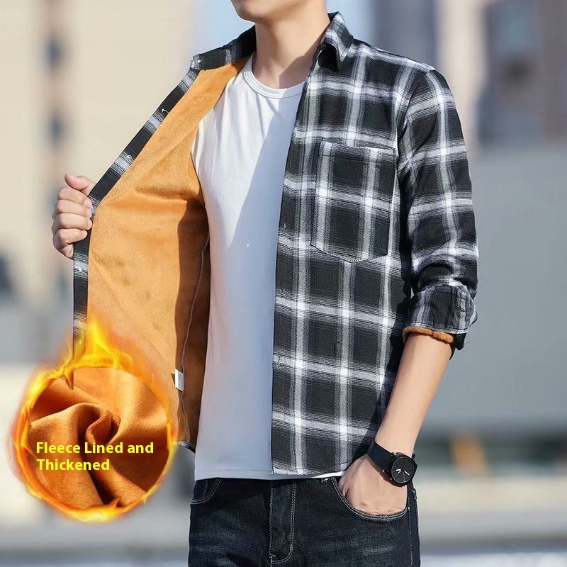 Men's Warm Thickened Korean Slim Fit Shirt Trendy Handsome Coat