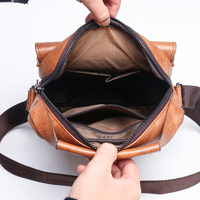 Retro Mens Document Messenger Bag In Synthetic Leather With Single Shoulder Strap Vertical Square Shape Brown Or Black