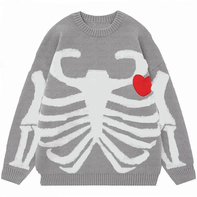 Cross-border Retro Loose Sweater Round Neck Top Harajuku Hip Hop Style Skull Sweater