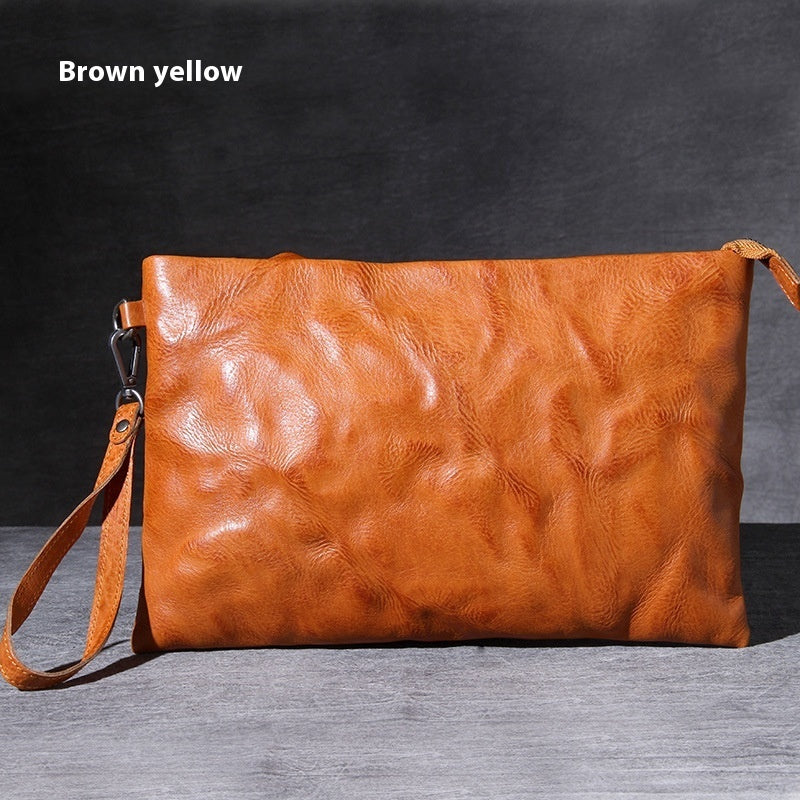 Mens Genuine Leather Envelope Bag First Layer Cowhide Large Capacity Handheld Retro Style For Office