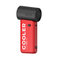 Red portable bladeless handheld fan with side controls and black nozzle
