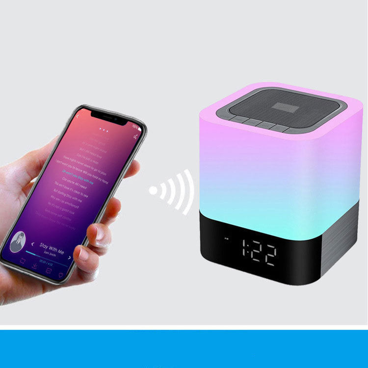 Bluetooth Speaker With LED Night Light And Clock With Alarm Function Compact Size 100 By 100 By 112 Millimeters