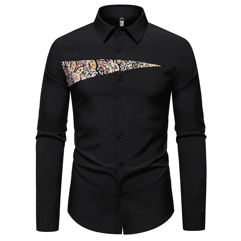 New Men's Paisley Color Matching Design Casual Long-sleeved Shirt
