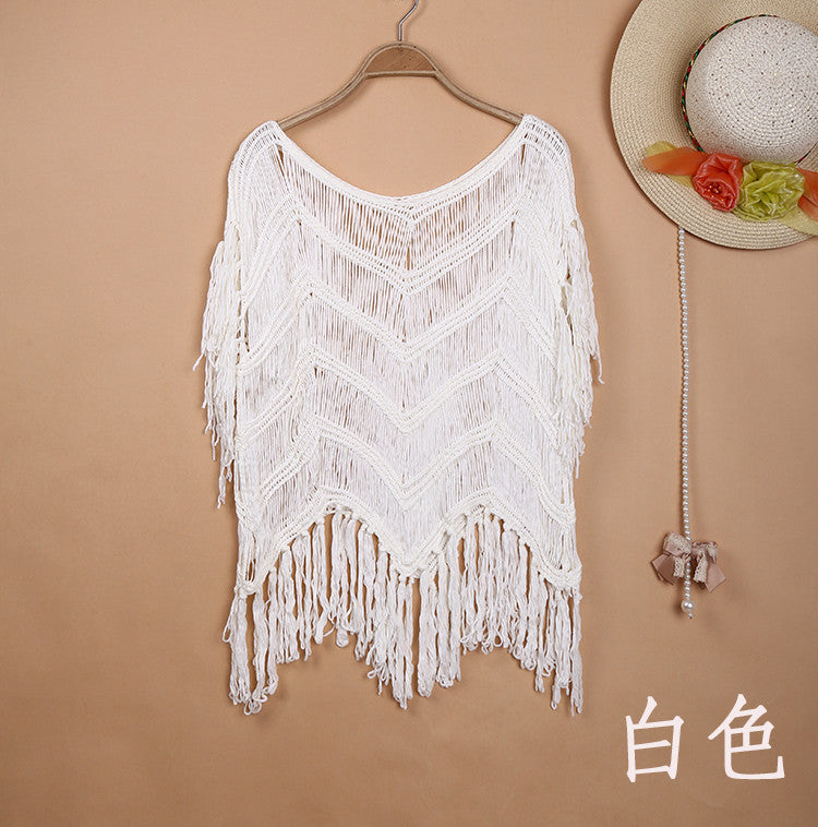 Bohemian Beach Cover-Up - Hand Crocheted Tassel Patchwork Top
