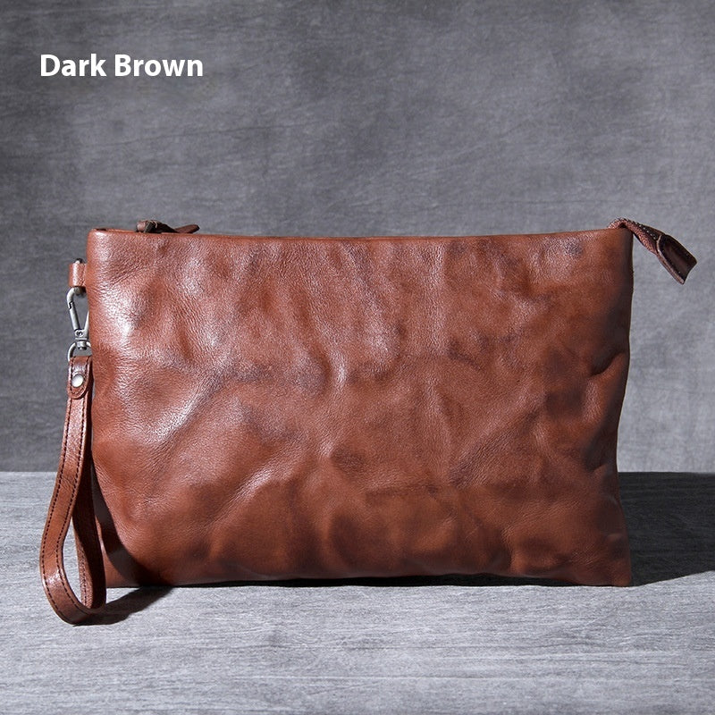 Mens Genuine Leather Envelope Bag First Layer Cowhide Large Capacity Handheld Retro Style For Office