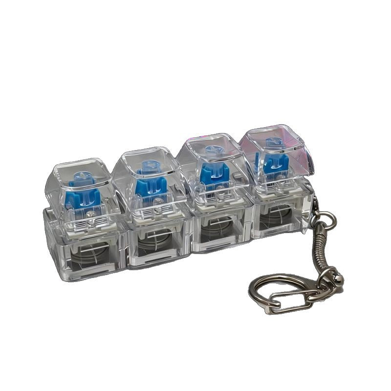 Glowing mini keyboard keycap keychain with clear keycaps and blue switch inserts