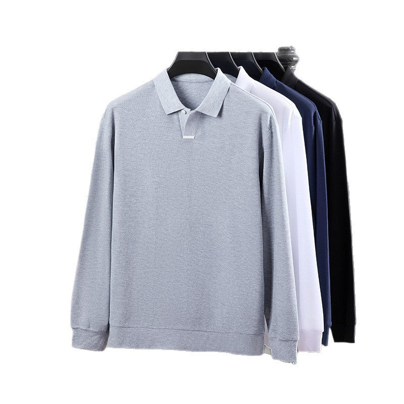 Men's Cotton Polo Shirt Loose Breathable Lapels Long Sleeve
