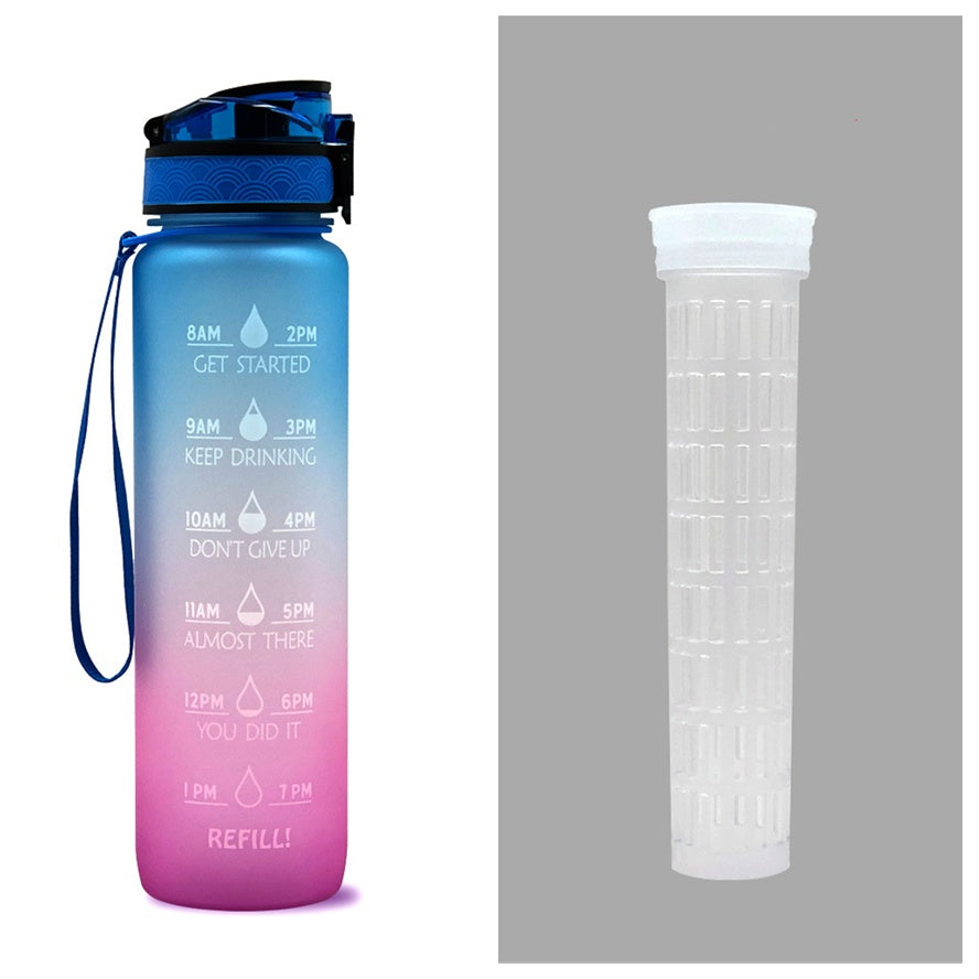 1L Motivational Water Bottle with Time Markers - Tritan Sports Bottle