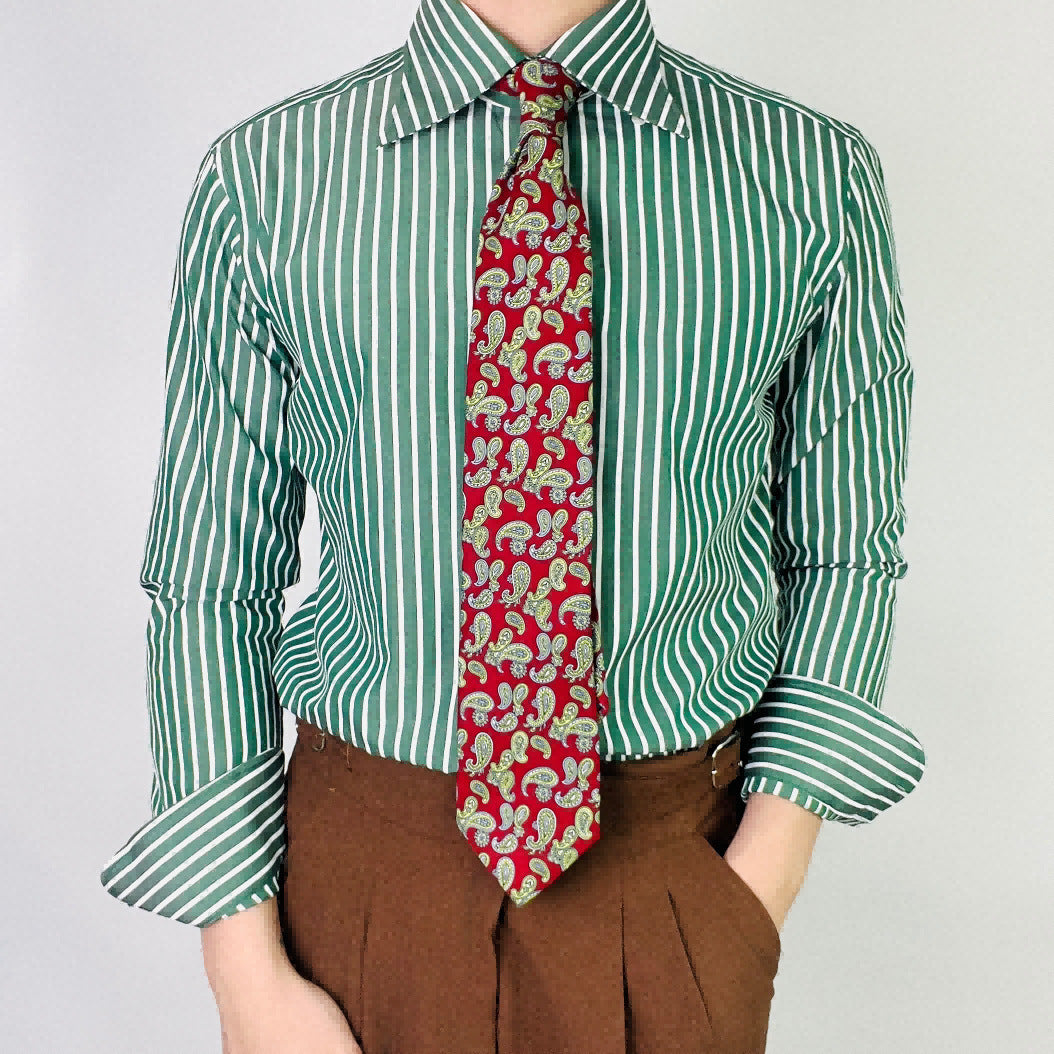 Green Striped Men's Long Sleeve Shirt