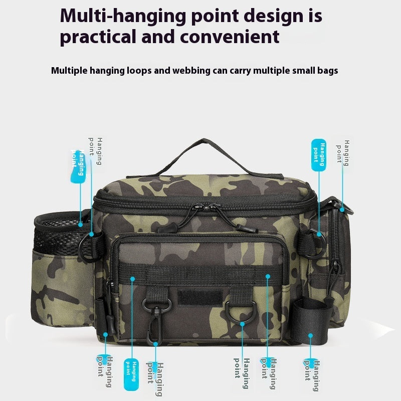 Camouflage Large Capacity Multifunctional Fishing Waist Bag For Insertion Pole And Lure Oxford Cloth