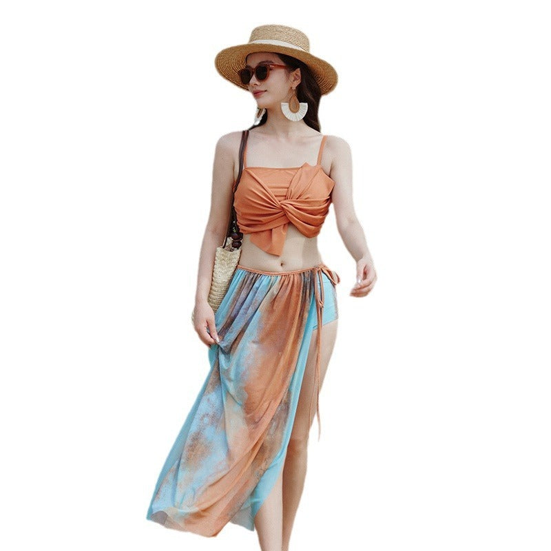 Couple Swimwear Women's Summer Bikini Three-piece Set Gathered Cover Belly Thin