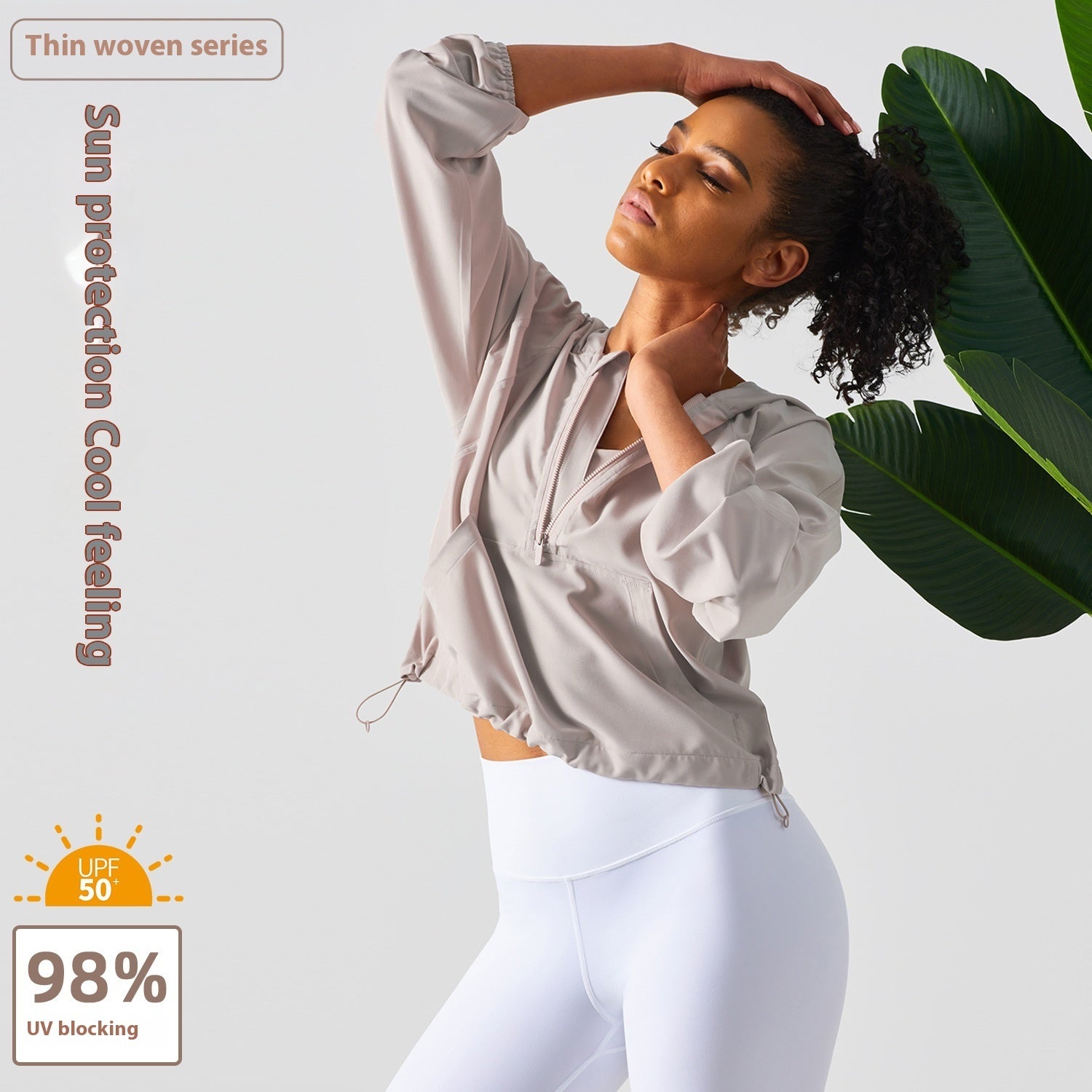 Women's Half Zip Drawstring Workout Set Polyester Spandex Activewear For Running Fitness And Gym