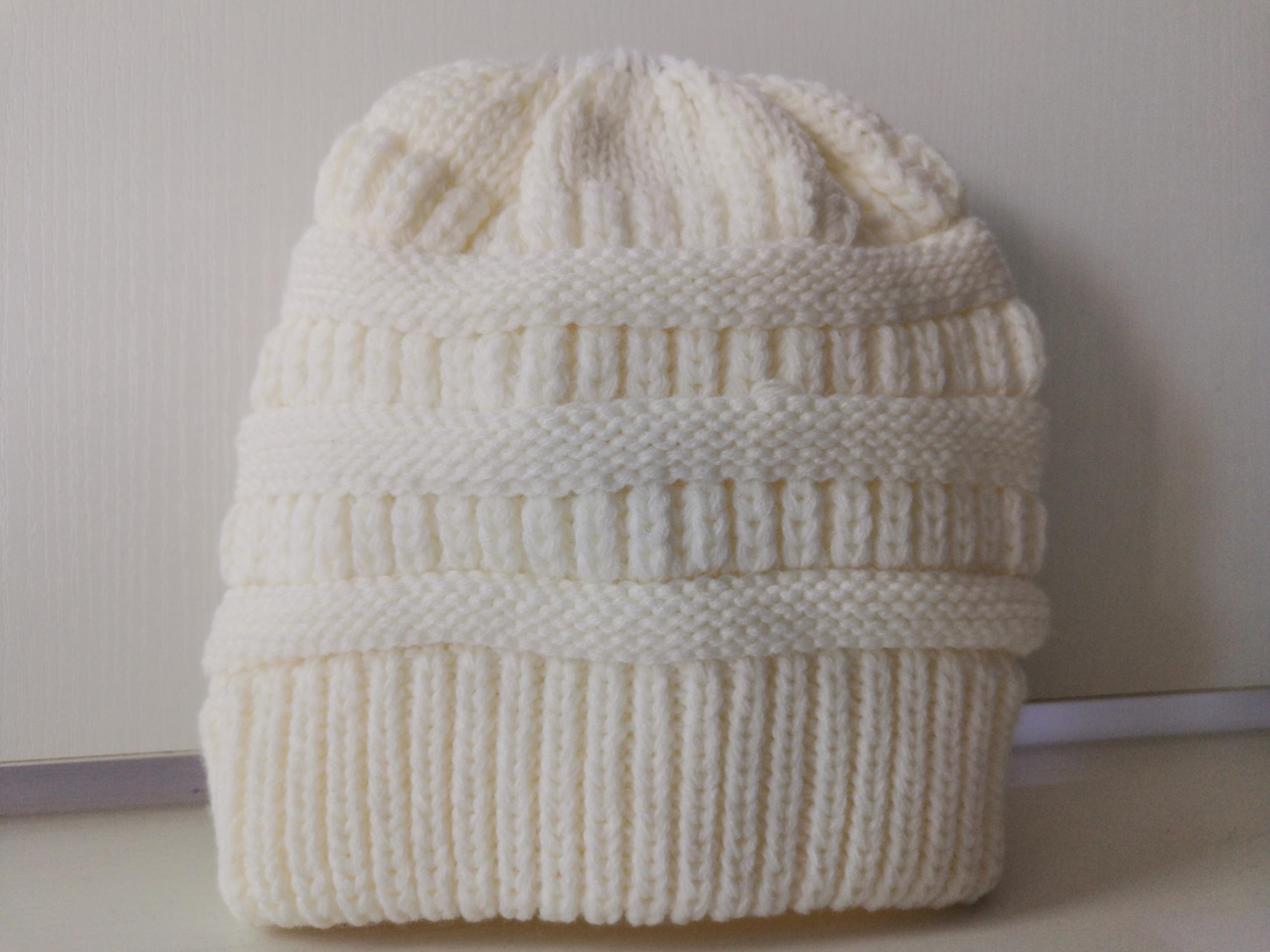 Mixed Color Knitted Wool Beanie - Ladies Ponytail Hat
