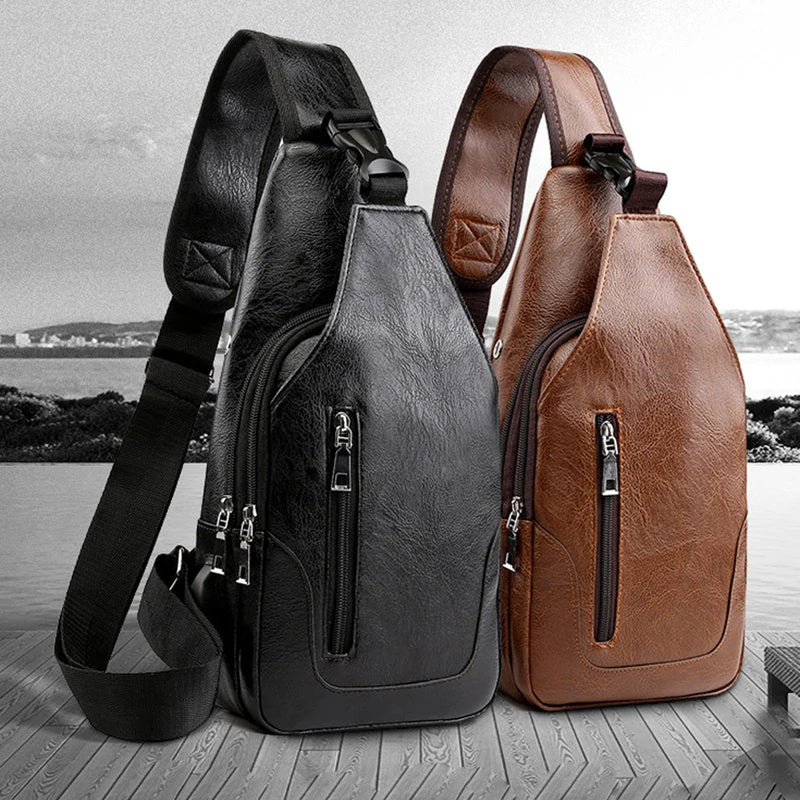 Premium Leather Messenger Bag for Men Vintage Crossbody Shoulder Bag Leather Sling Bag Business Casual Chest Pack