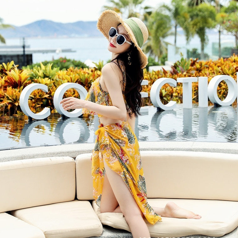 New Women Push Up One-piece Triangle Belt Large Veils Couple Swimwear