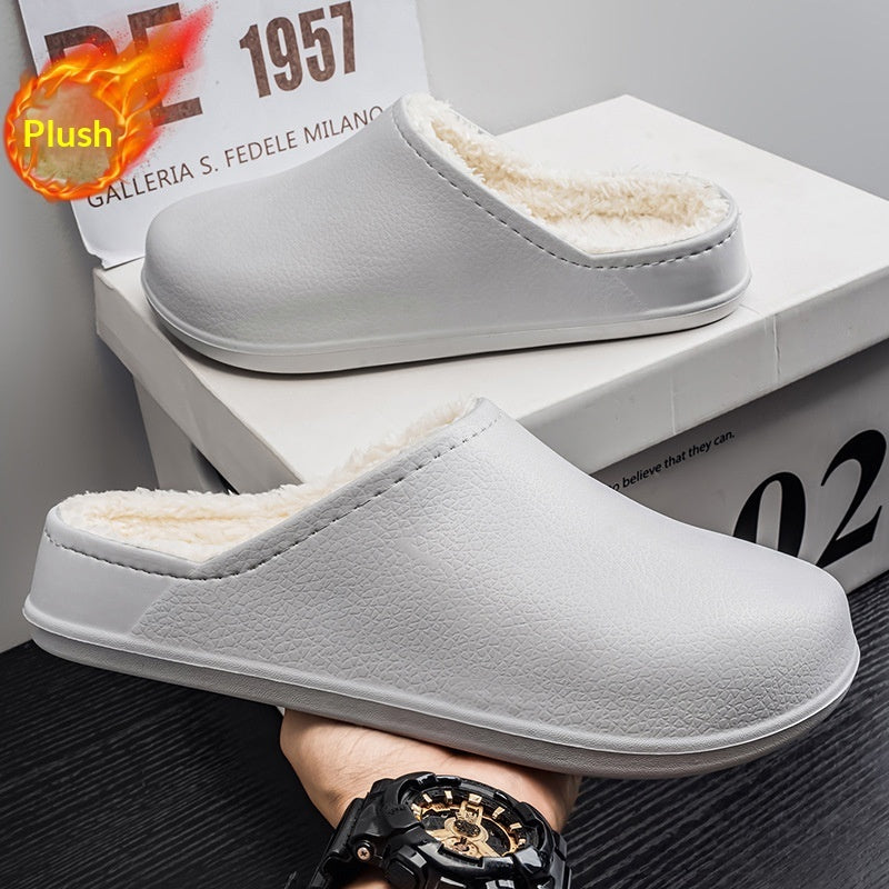 Faux fur-lined waterproof slip-on winter shoes, light gray, cushioned lining