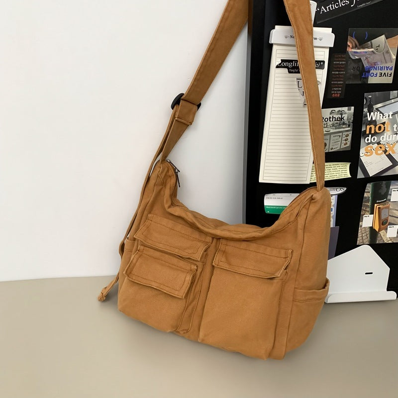 Retro Large Capacity Canvas Shoulder Crossbody Bag Flap Style Unisex Everyday Use