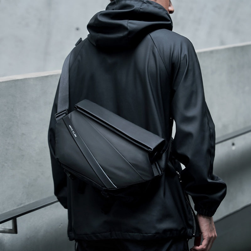 Mens Fashion Casual Crossbody Bag Mechanical Style Design PVC Material Lined with Polyester and Sewing Thread