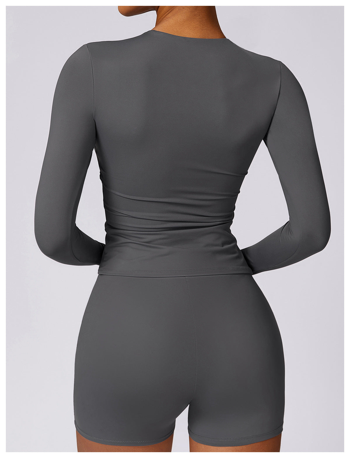 Brushed Nylon Long Sleeve Yoga Top Solid Color Leisure Workout Clothing For Running Cycling Hiking