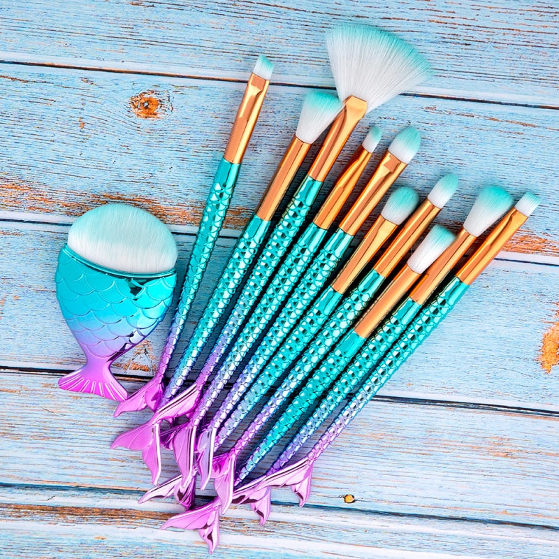 11-Piece Makeup Brush Set - Mermaid Design