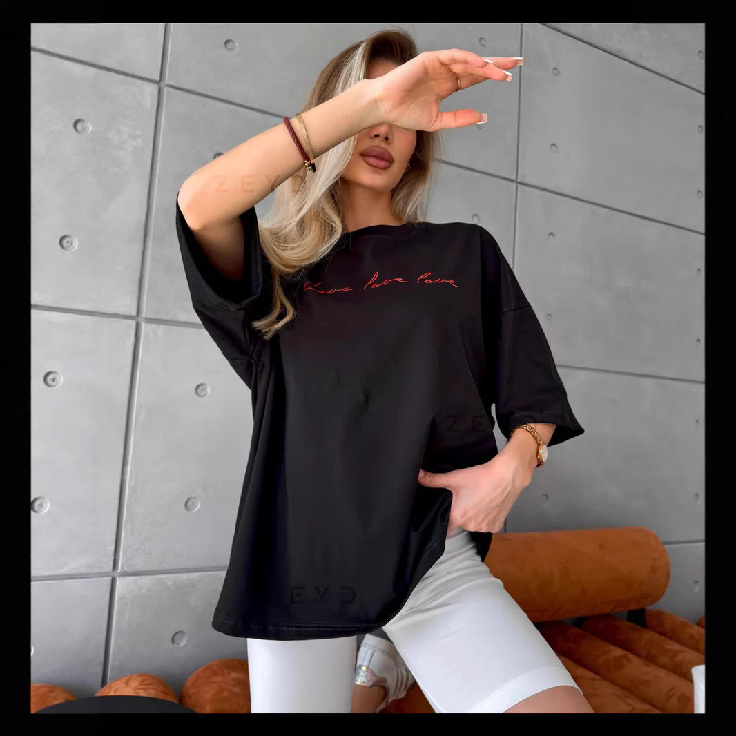 Commuter-sweet-letter-printed-cotton-short-sleeved-t-shirt