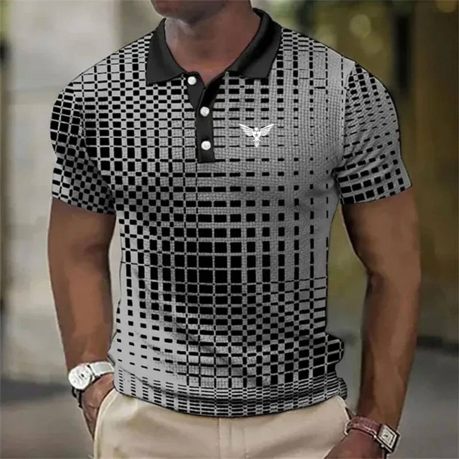 Men's Short-sleeved Polo Style Shirt Plaid Bat Pattern