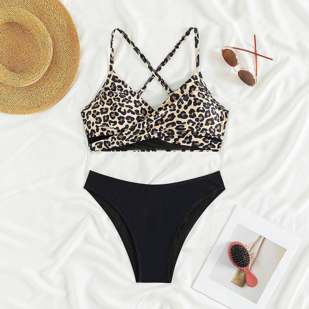 Leopard Print Bikini Split Swimsuit Swimwear Women