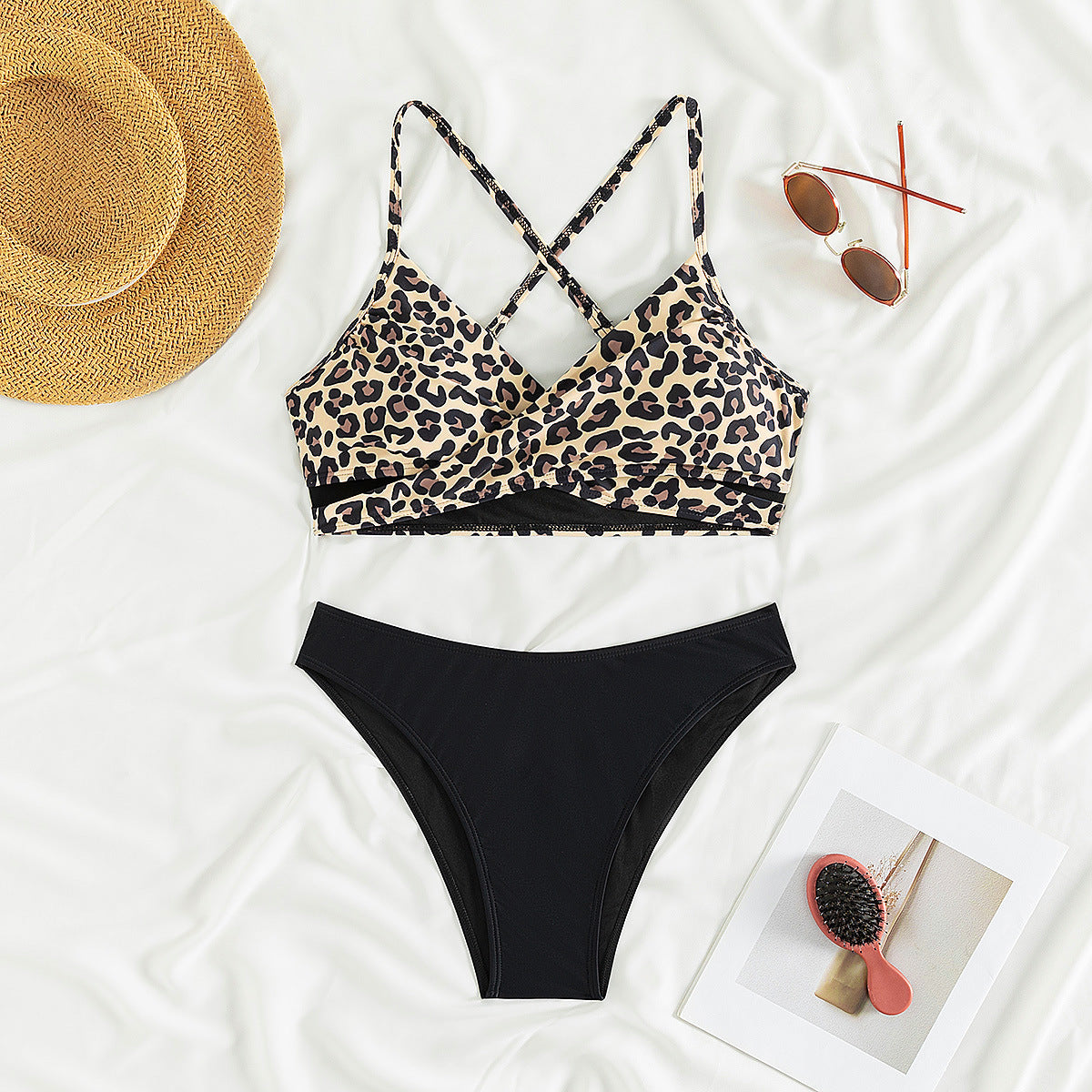 Leopard Print Bikini Split Swimsuit Swimwear Women
