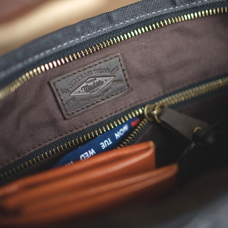 Men's Canvas Shoulder Bag 10 Inch Dark Gray Retro Madden Tooling Satchel For Everyday Use