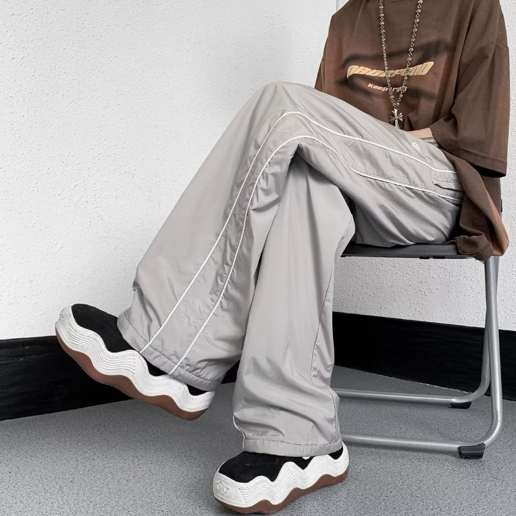 Outdoor Waterproof Men's American High Street Vibe Ice Silk Wide Leg Striped Casual Pants