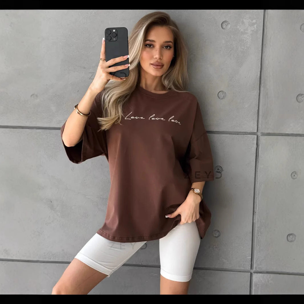Commuter-sweet-letter-printed-cotton-short-sleeved-t-shirt