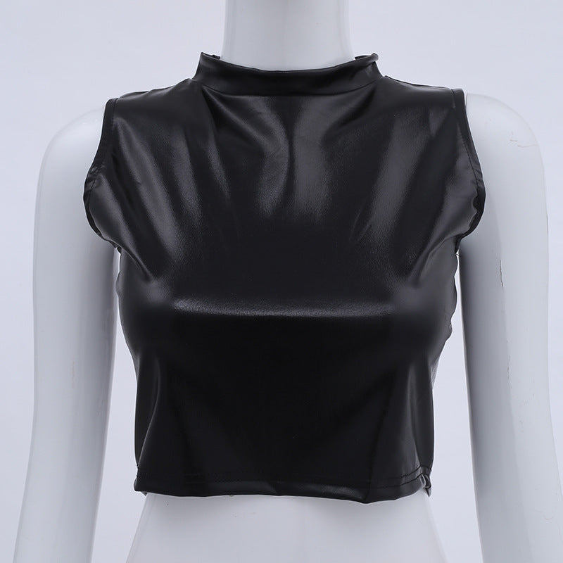 Turtleneck Sleeveless Top Nightclub Stage Performance Wear Women's Clothing