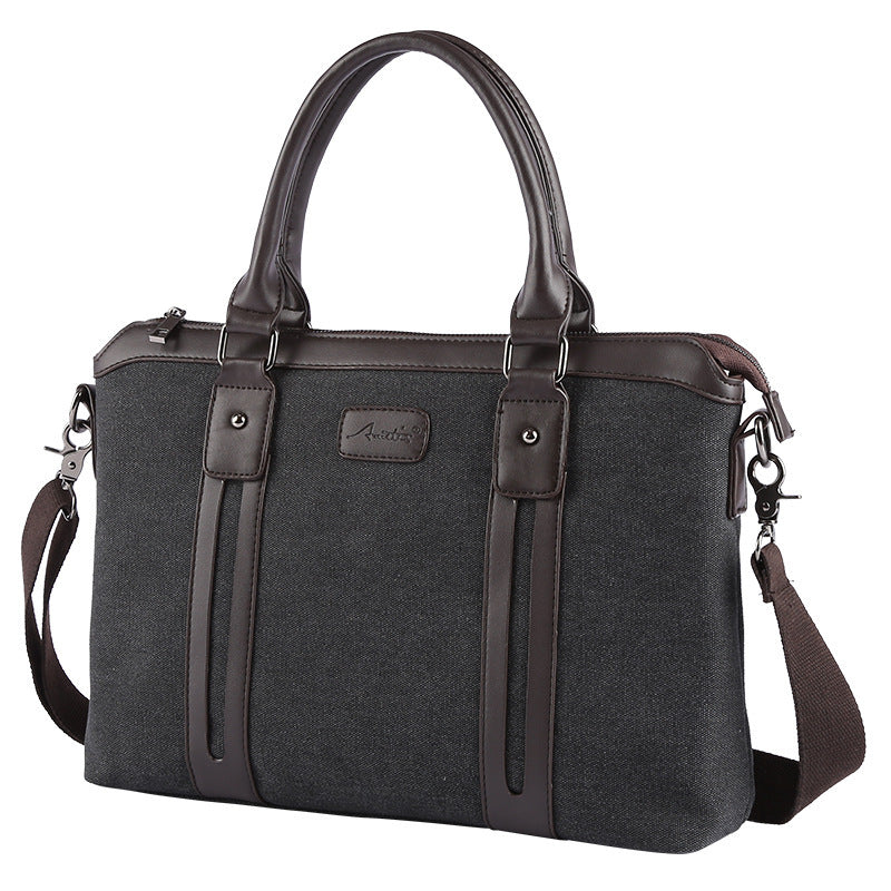 Canvas Shoulder Messenger Bag For Men Black Business Briefcase With Soft Handle And Polyester Lining