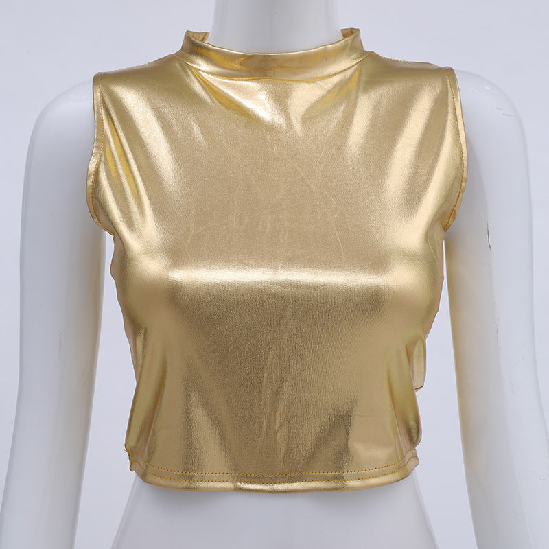 Turtleneck Sleeveless Top Nightclub Stage Performance Wear Women's Clothing